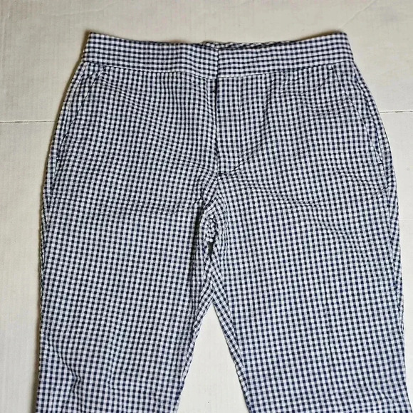 Zara Blue/ White Gingham Straight Leg Pants W Pockets Sz 2 - Picture 4 of 9